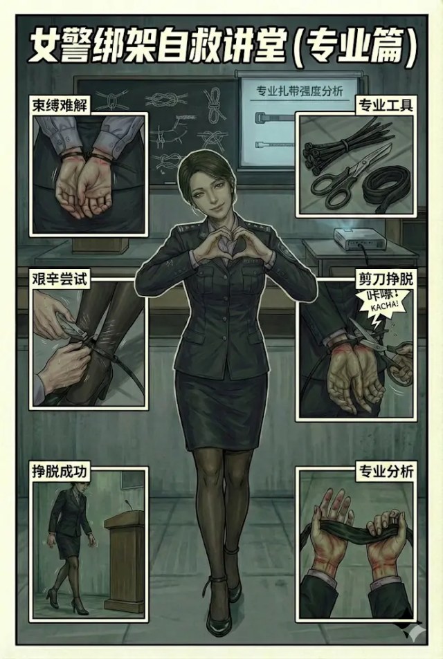 女警自救讲堂专业篇（2）女警讲述被中级绑匪扎带束缚如何挣脱（内含堵嘴的详细流程和场景演示，介绍）预览图